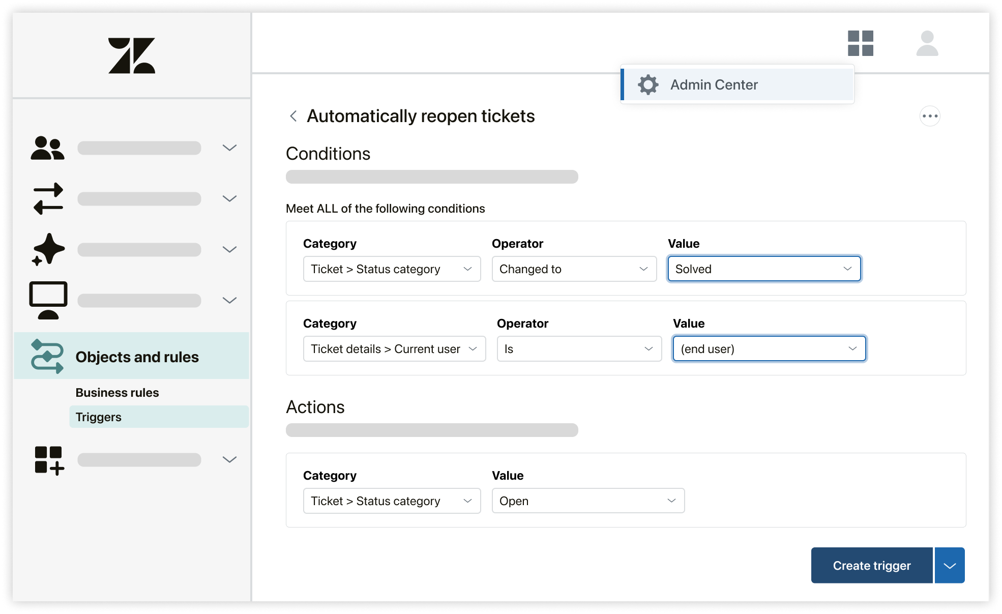 Criar um gatilho para reabrir tickets automaticamente