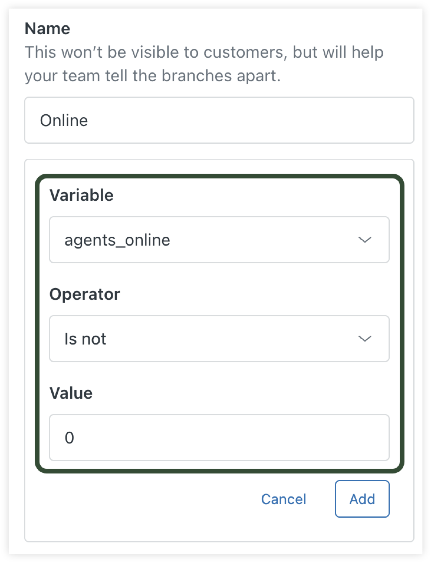 Ajoutez la condition qui vérifie si agents_online n’est pas 0