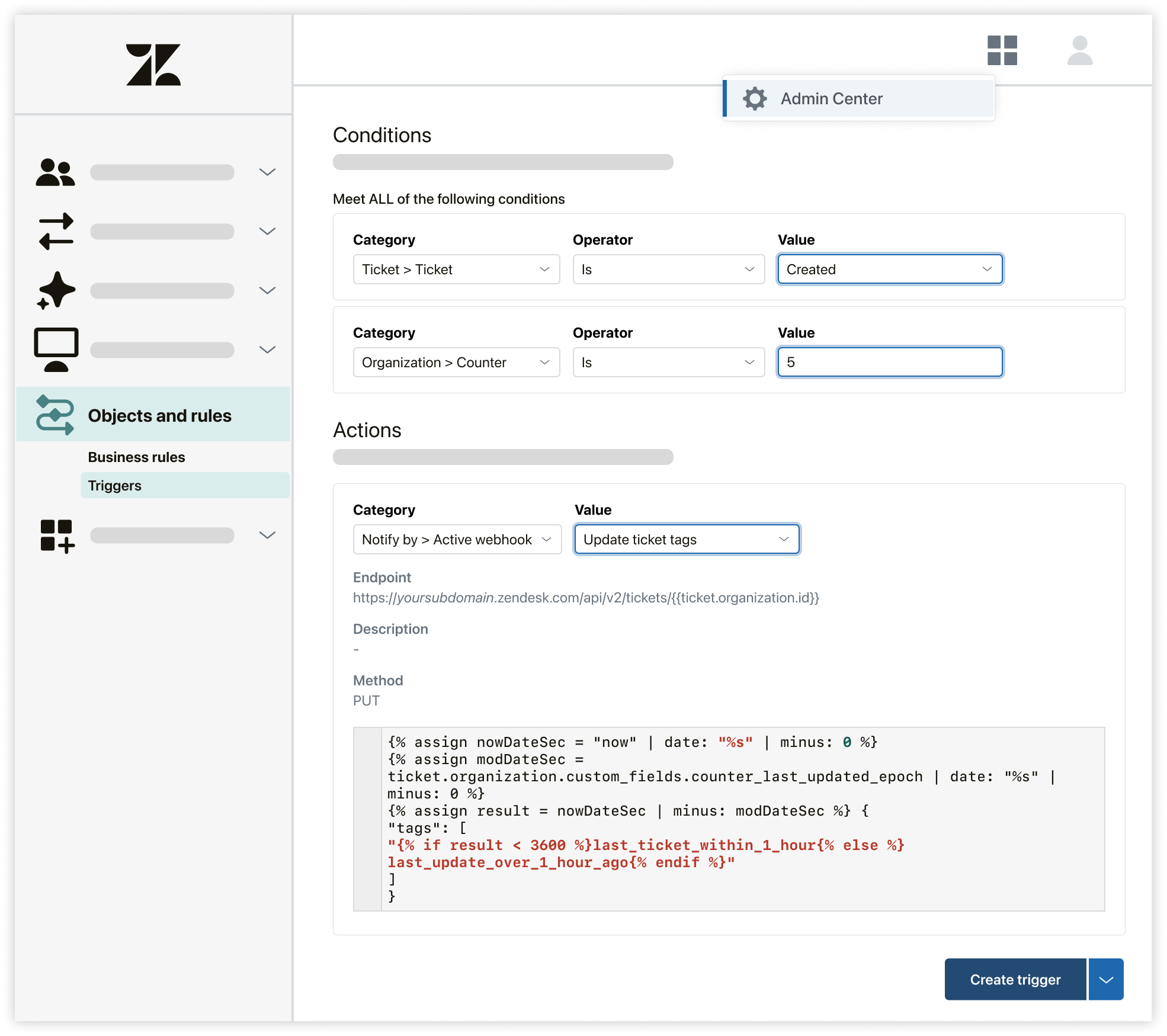 Auslöser, der Stichwörter zu Tickets basierend auf timeframe.png hinzufügt