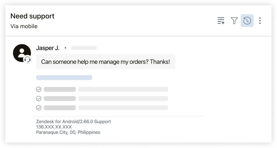 Ticket creado a través de la aplicación móvil Support