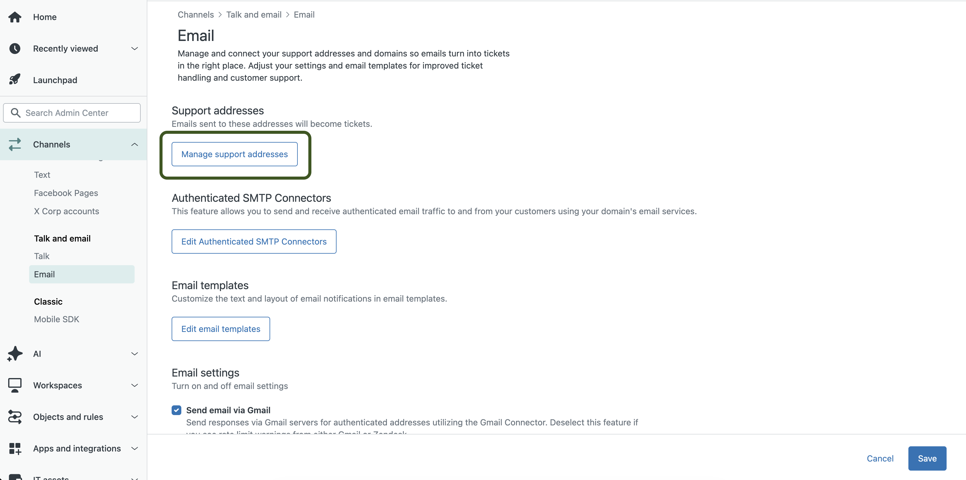 manage support address