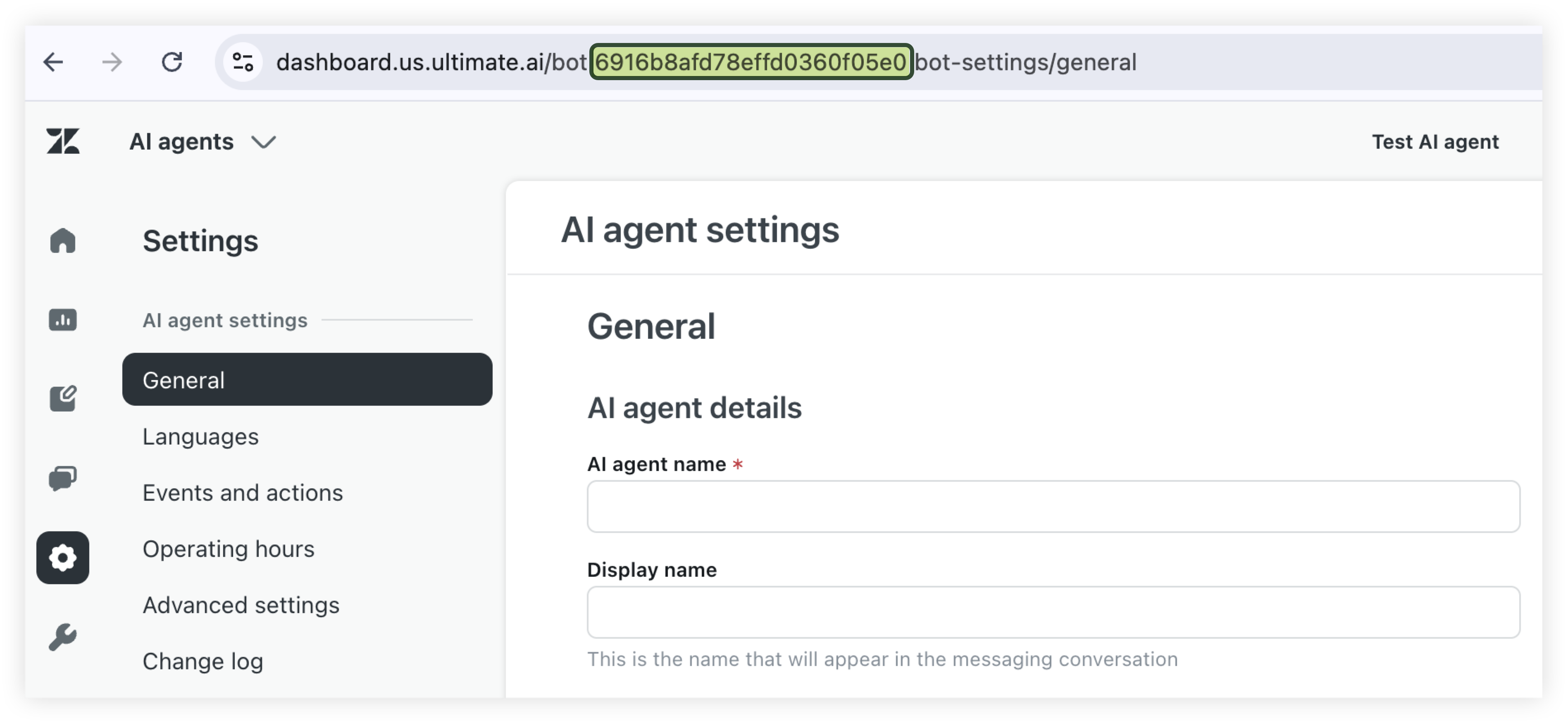 AI agent (Ultimate) bot ID from the Settings page