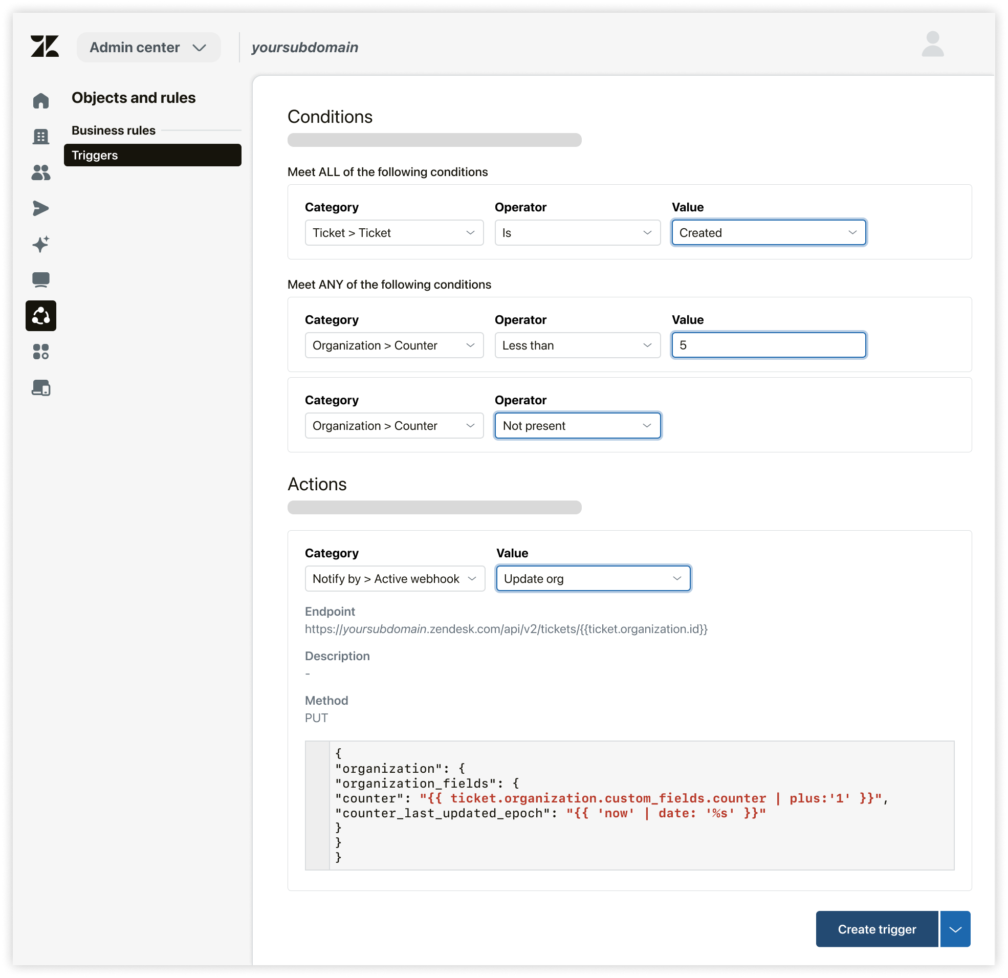 Trigger that updates the counter when a ticket is created