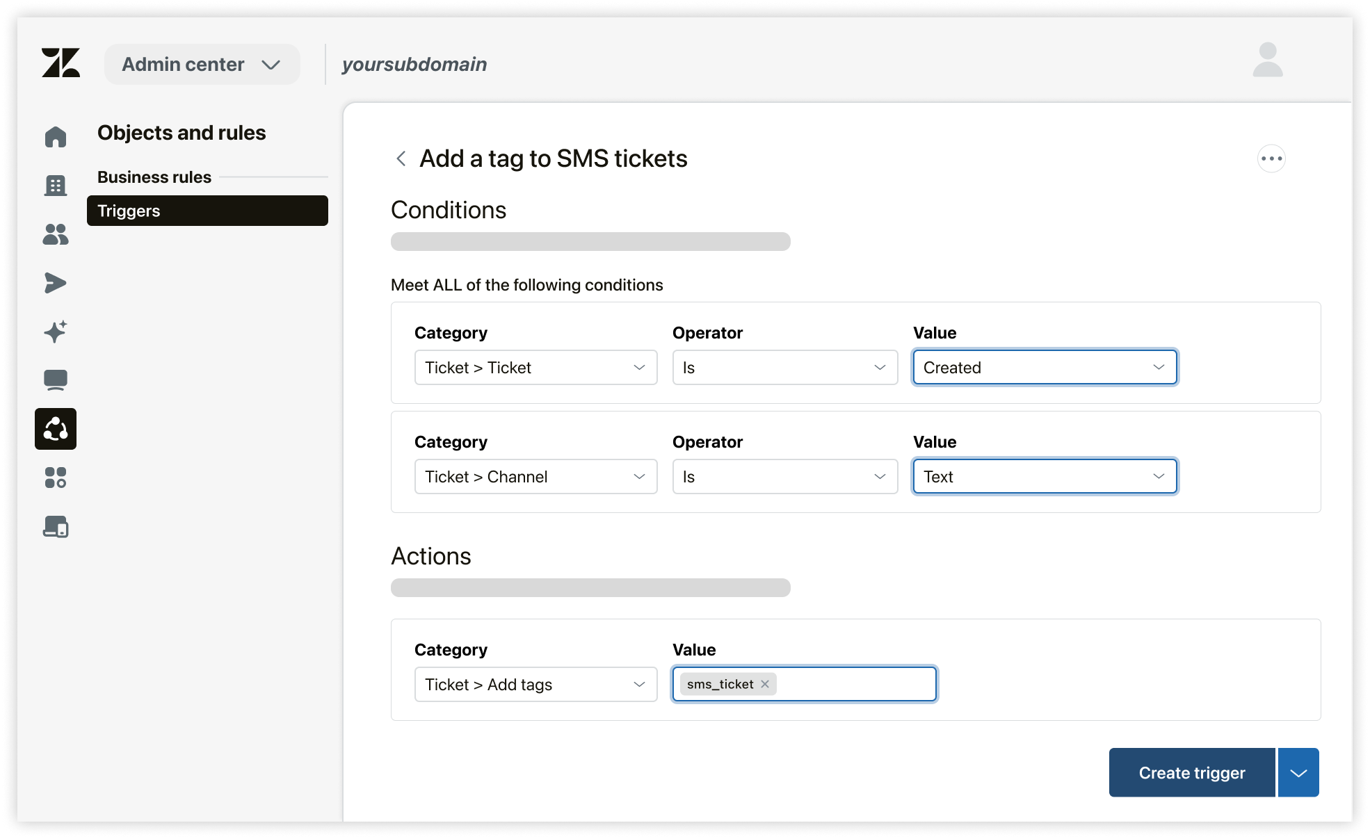 Agregue la etiqueta sms_ticket usando un triggers.png