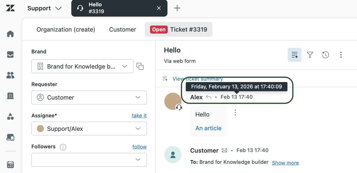 Verificação do fuso horário nos tickets do Zendesk