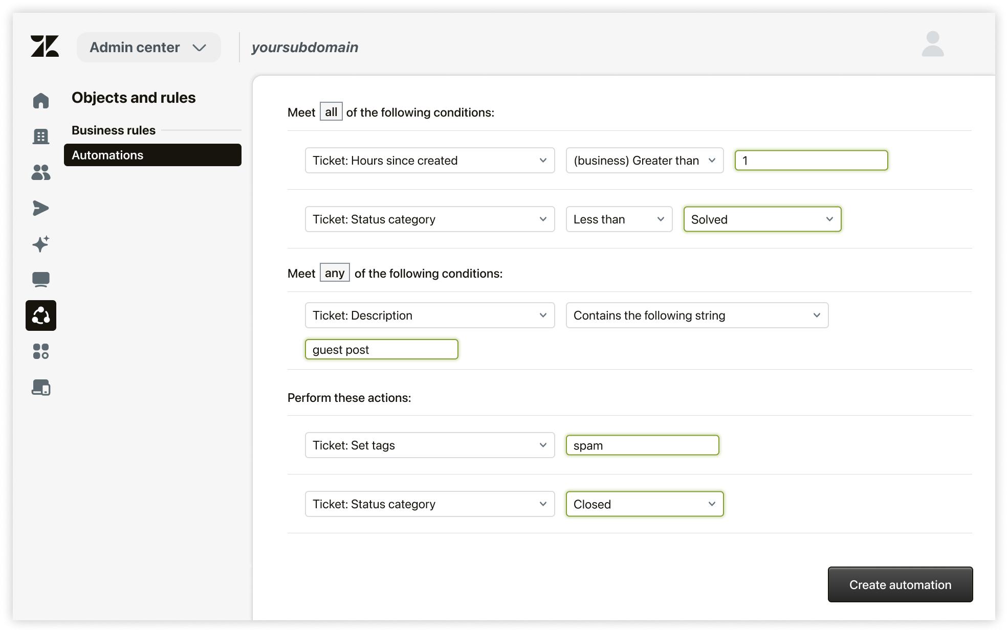 Automation setup to close spam tickets.png