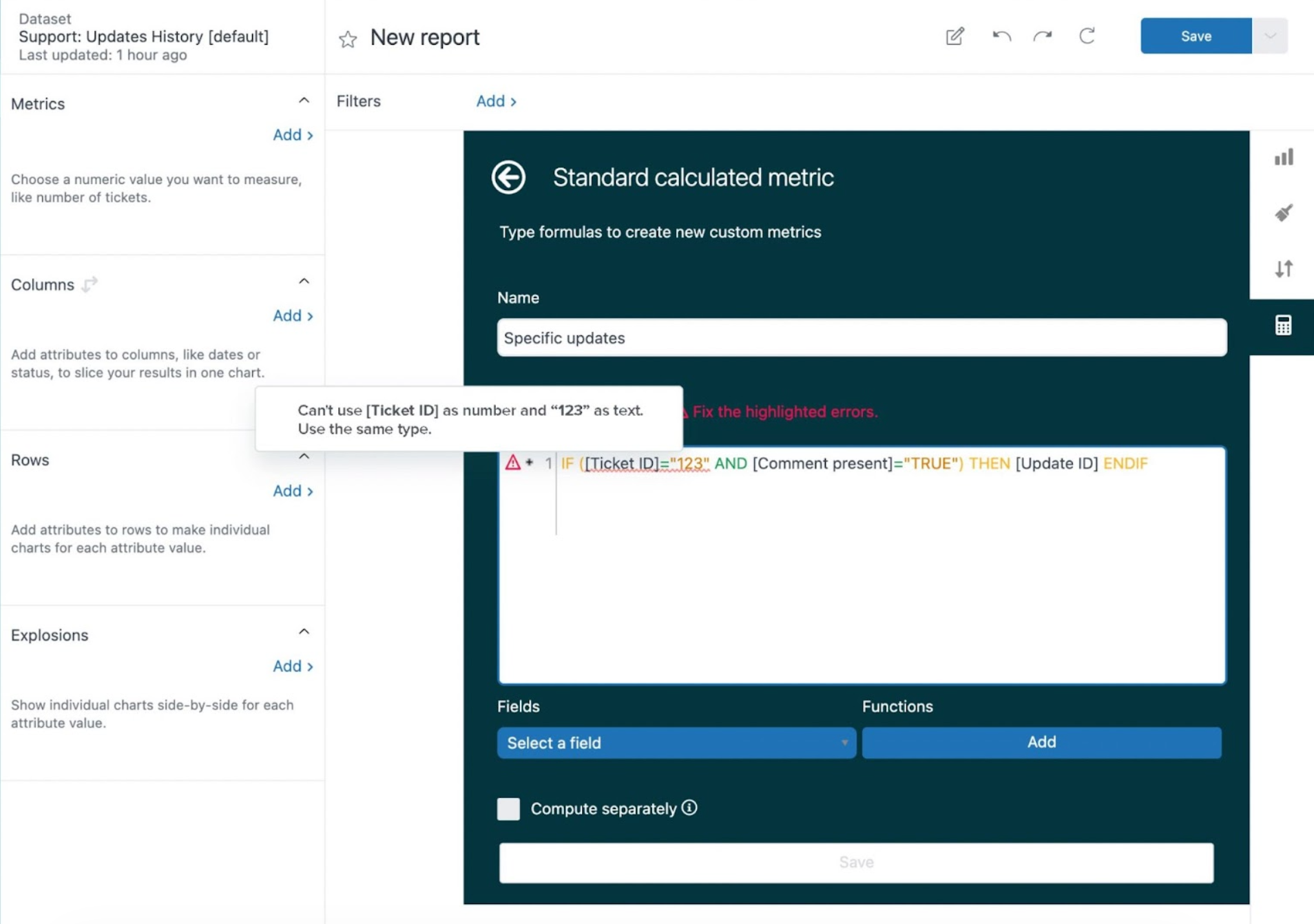 標準ユーザー定義メトリックエラー