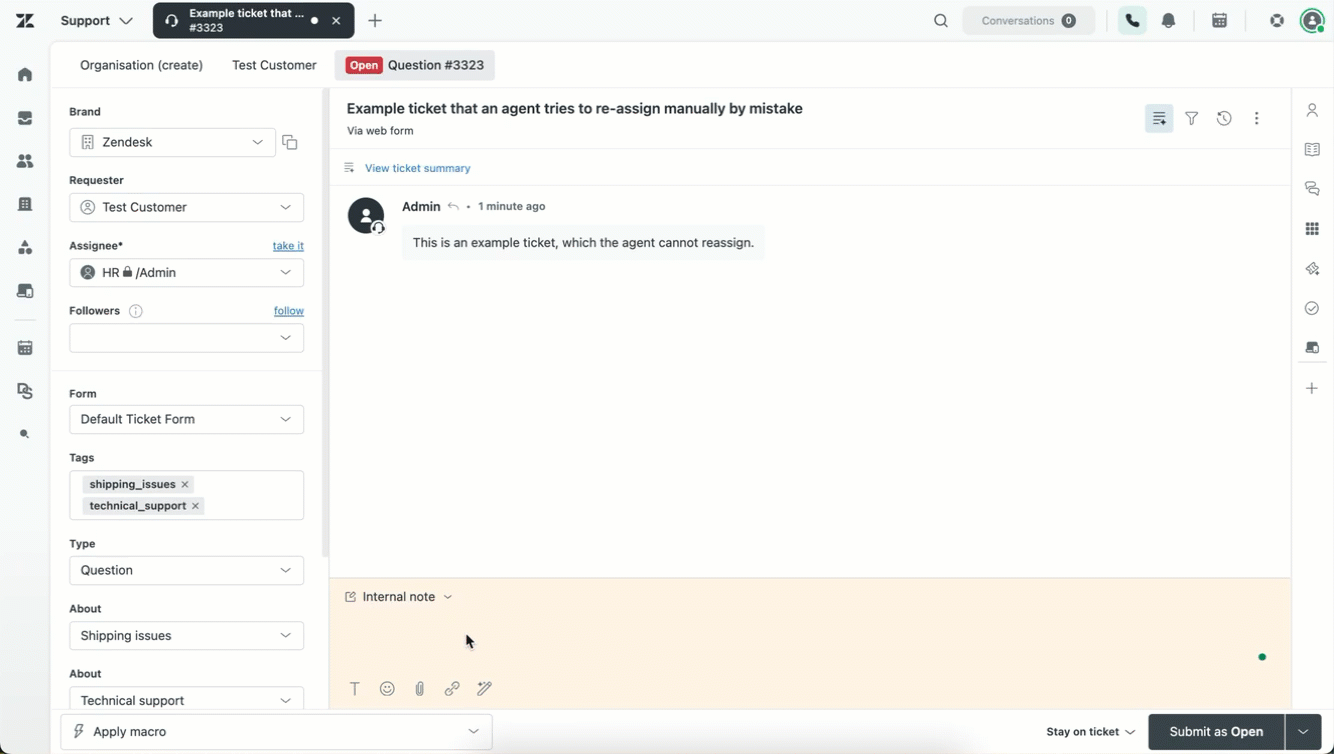 チケットイベントを使用してトリガを確認する方法を示すGIFの例