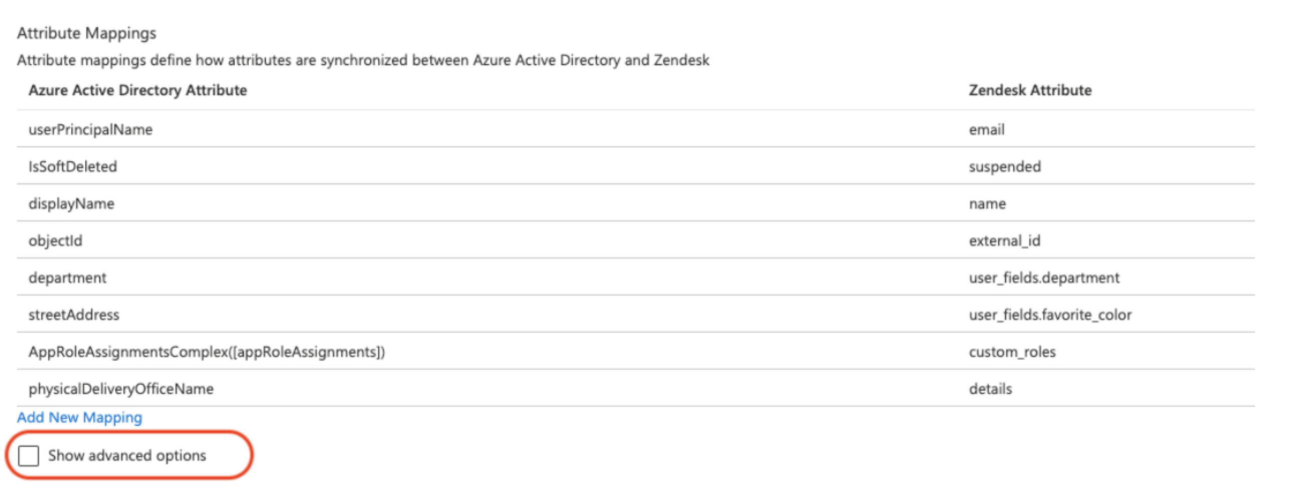 Case à cocher Afficher les options avancées