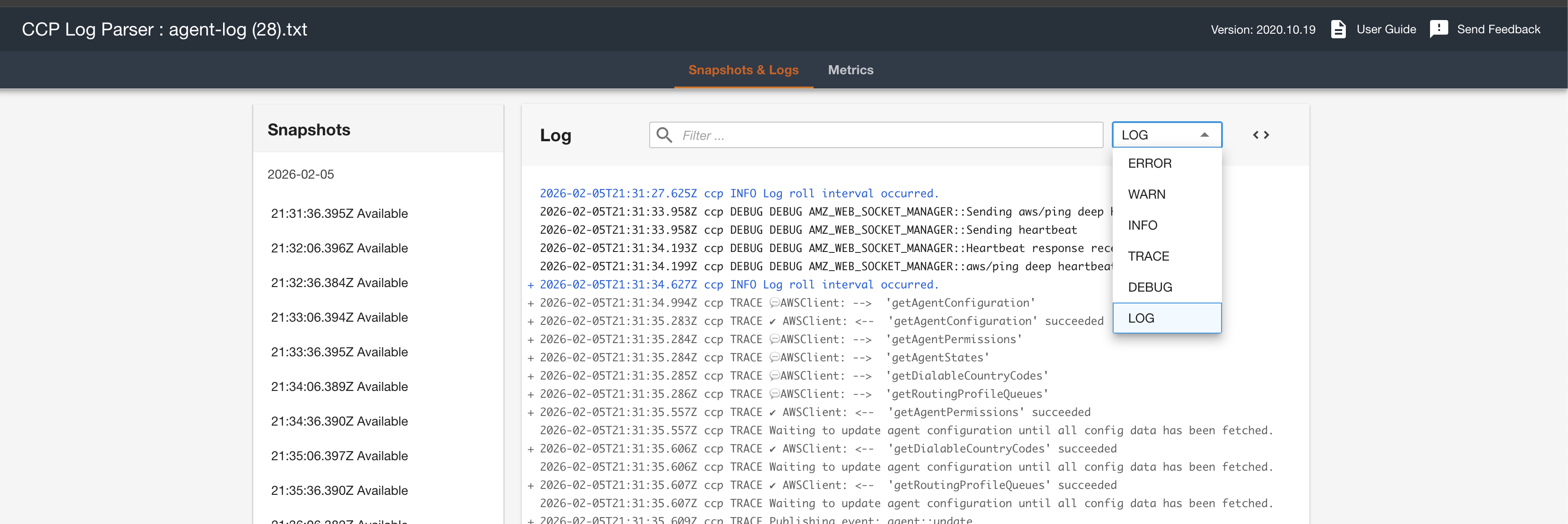 Section qui montre comment voir l’objet journal d’origine au format JSON