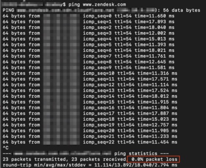 Ping dei risultati del test