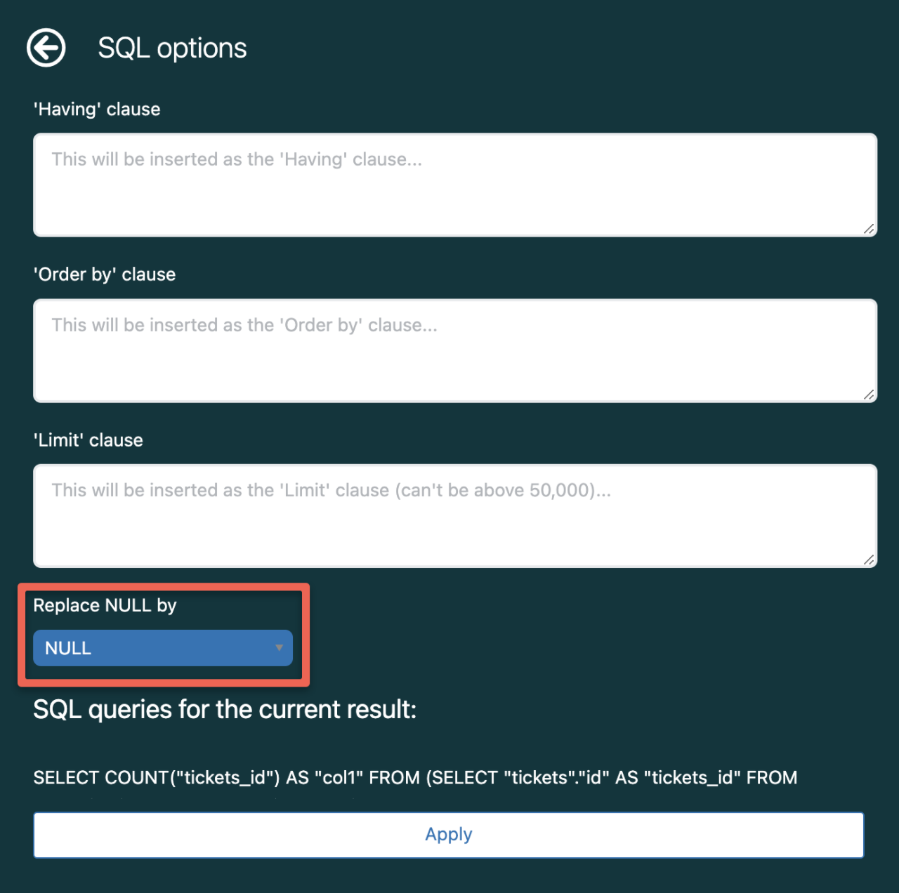 Replace null setting