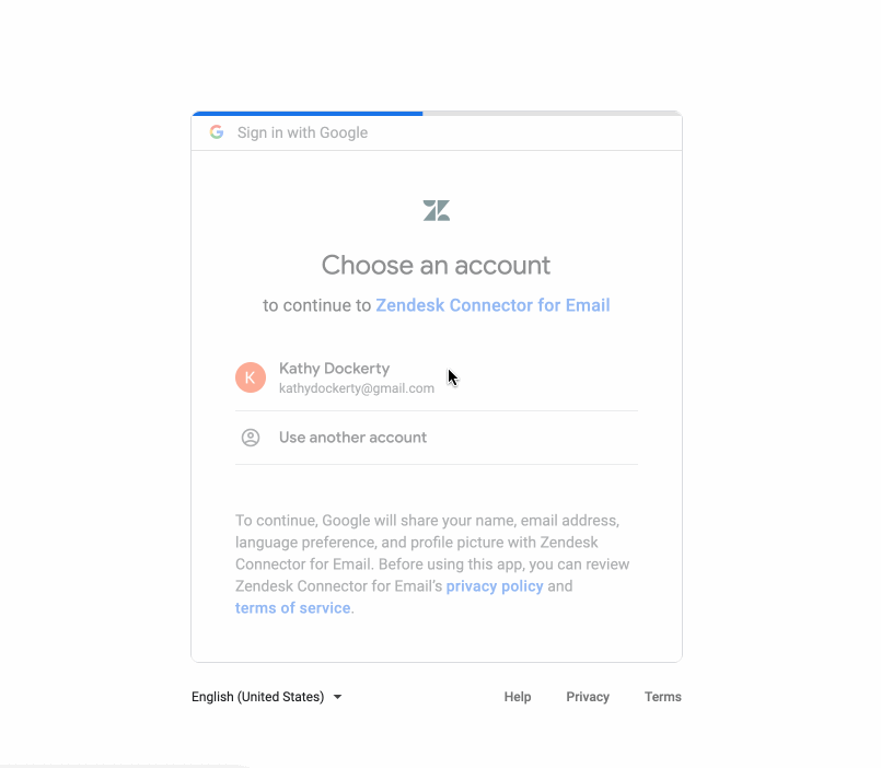 Etapas de autenticação para reconectar ao Google Mail