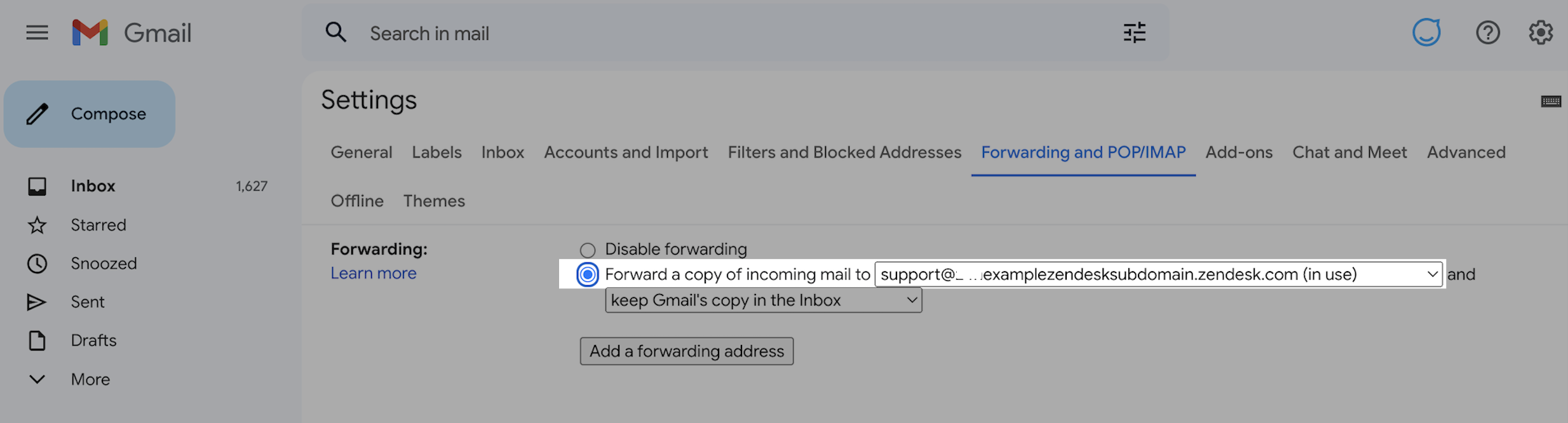 Forward your Gmail to your Zendesk default address