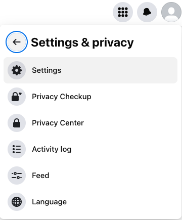 Settings and privacy from Facebook