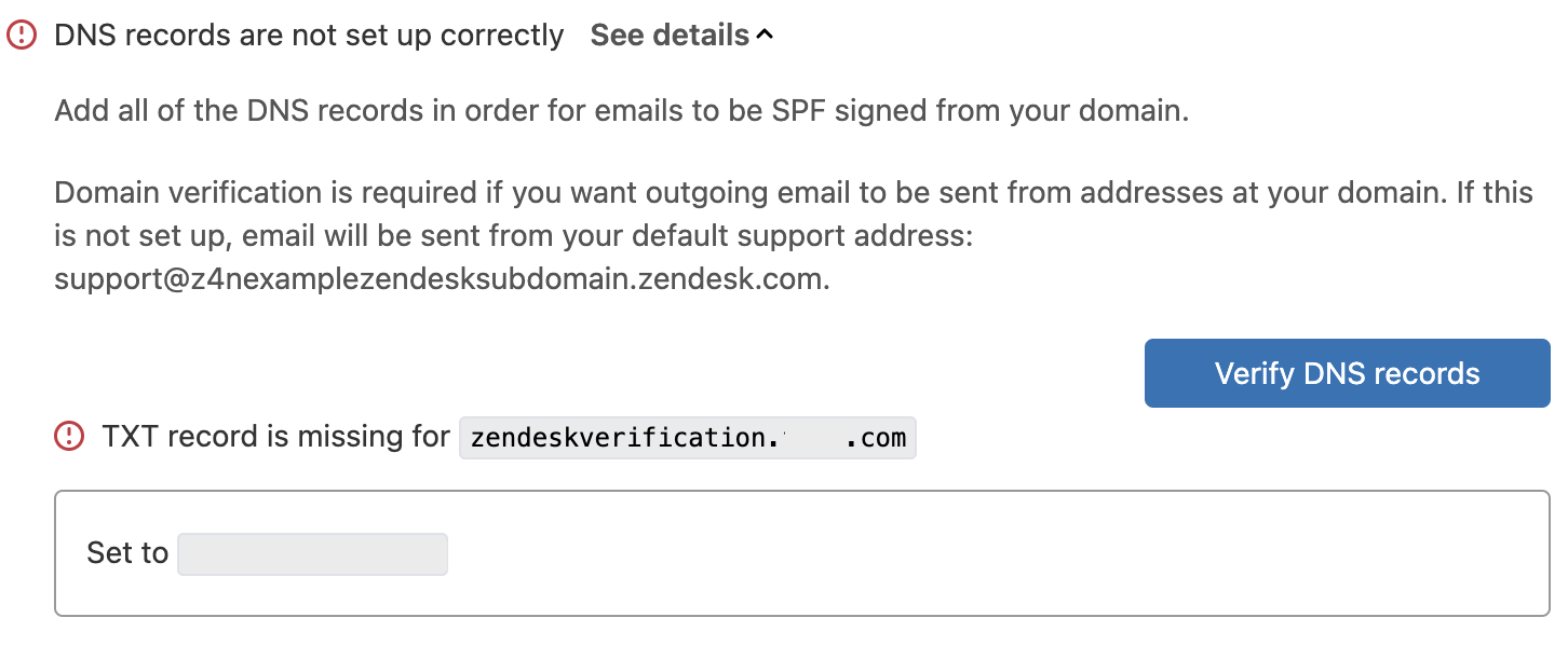 mensagem de erro txt de dns