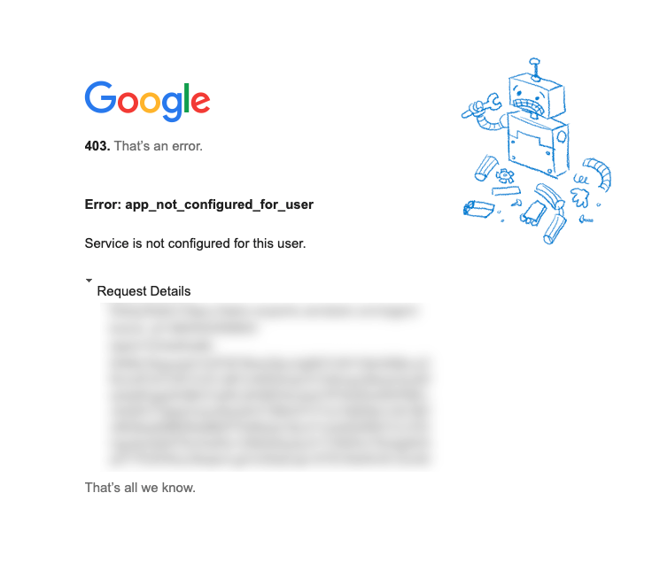 Google SSOの「ユーザーに対してアプリが設定されていません」という