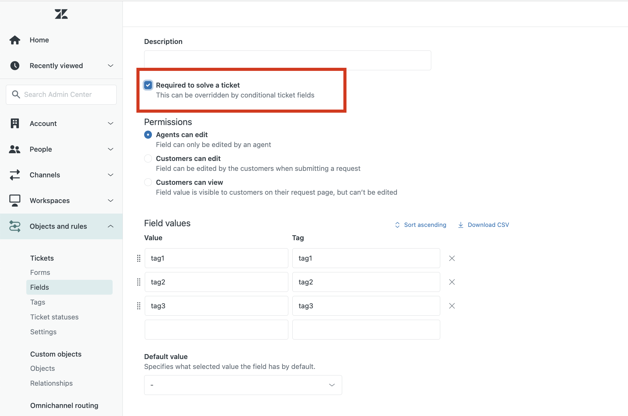 Required field to solve ticket