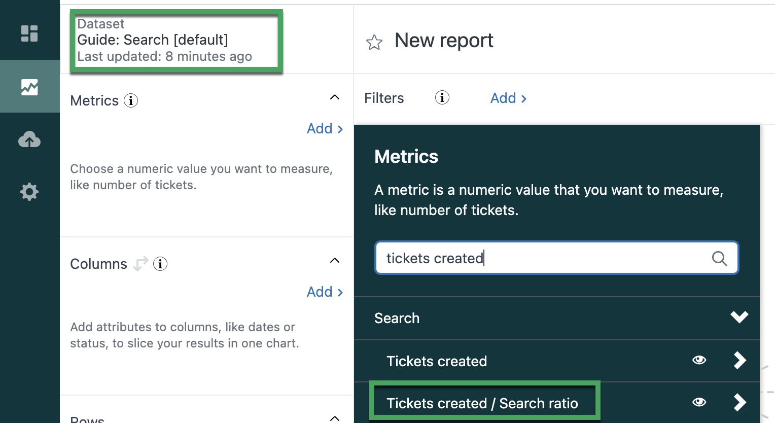 Verhältnis zwischen Ticket und Suche in Explore