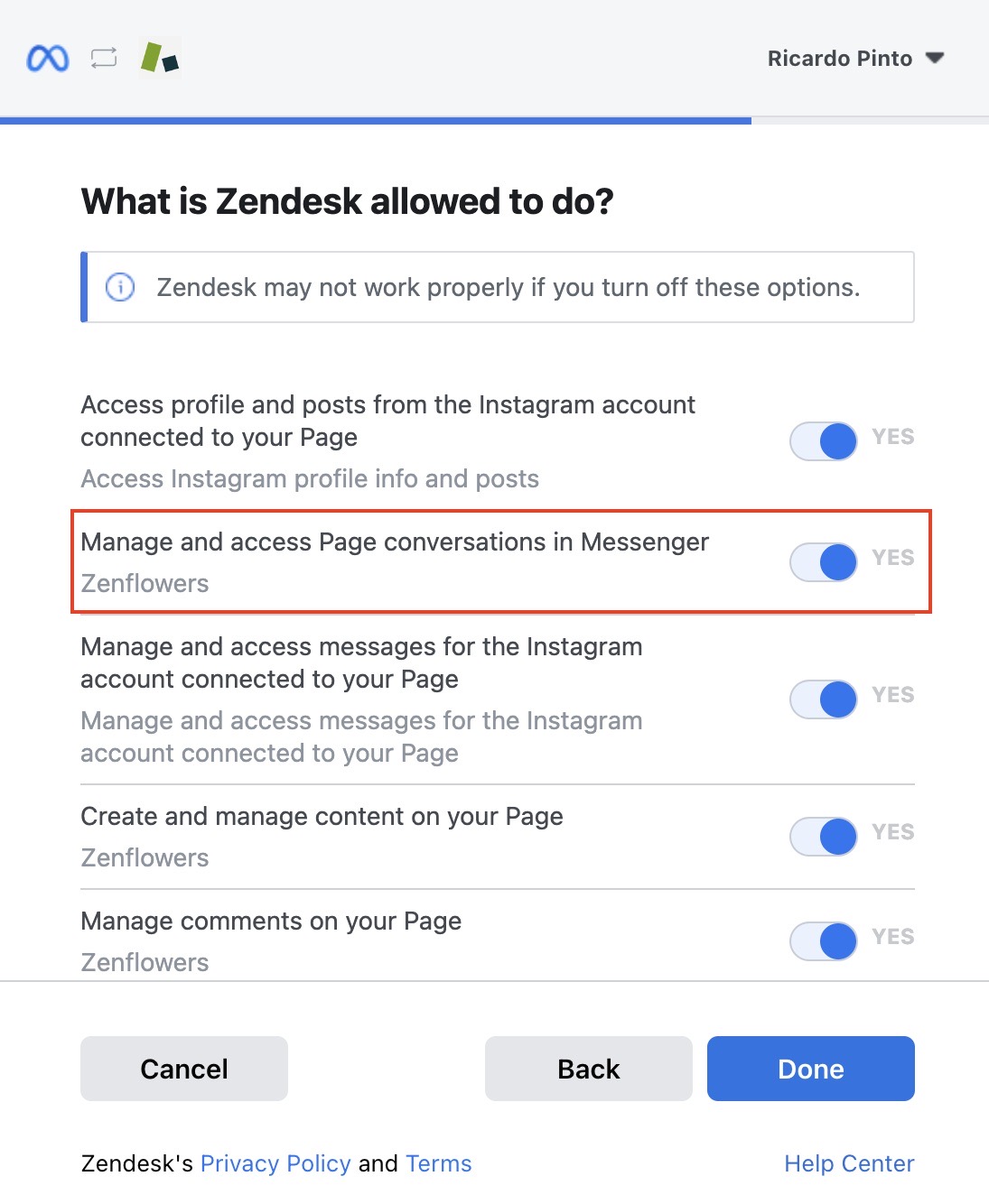 Gerenciar e acessar conversas de página no Messenger