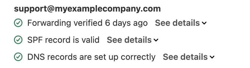 이메일 설정을 위한 녹색 확인 체크 표시