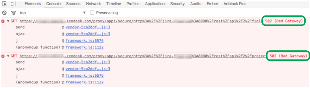 502 (Bad Gateway) errors in the Jira console.png