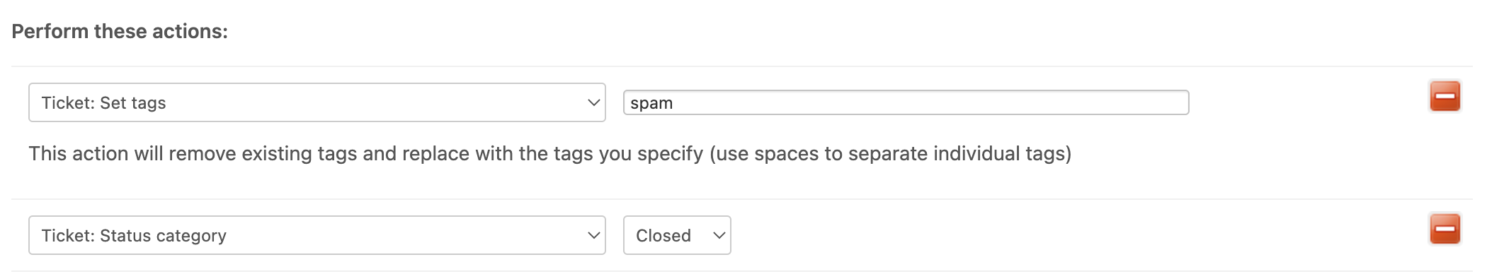 Perform these actions to automation to close spam tickets