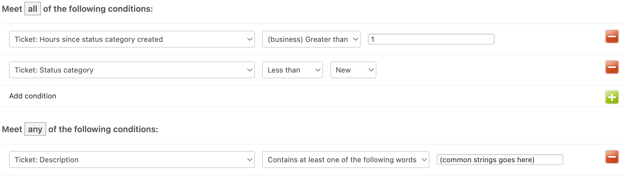 Conditions for automation to bulk close tickets