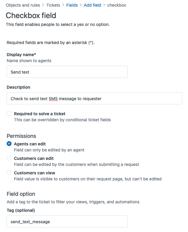 Checkbox Ticket Field