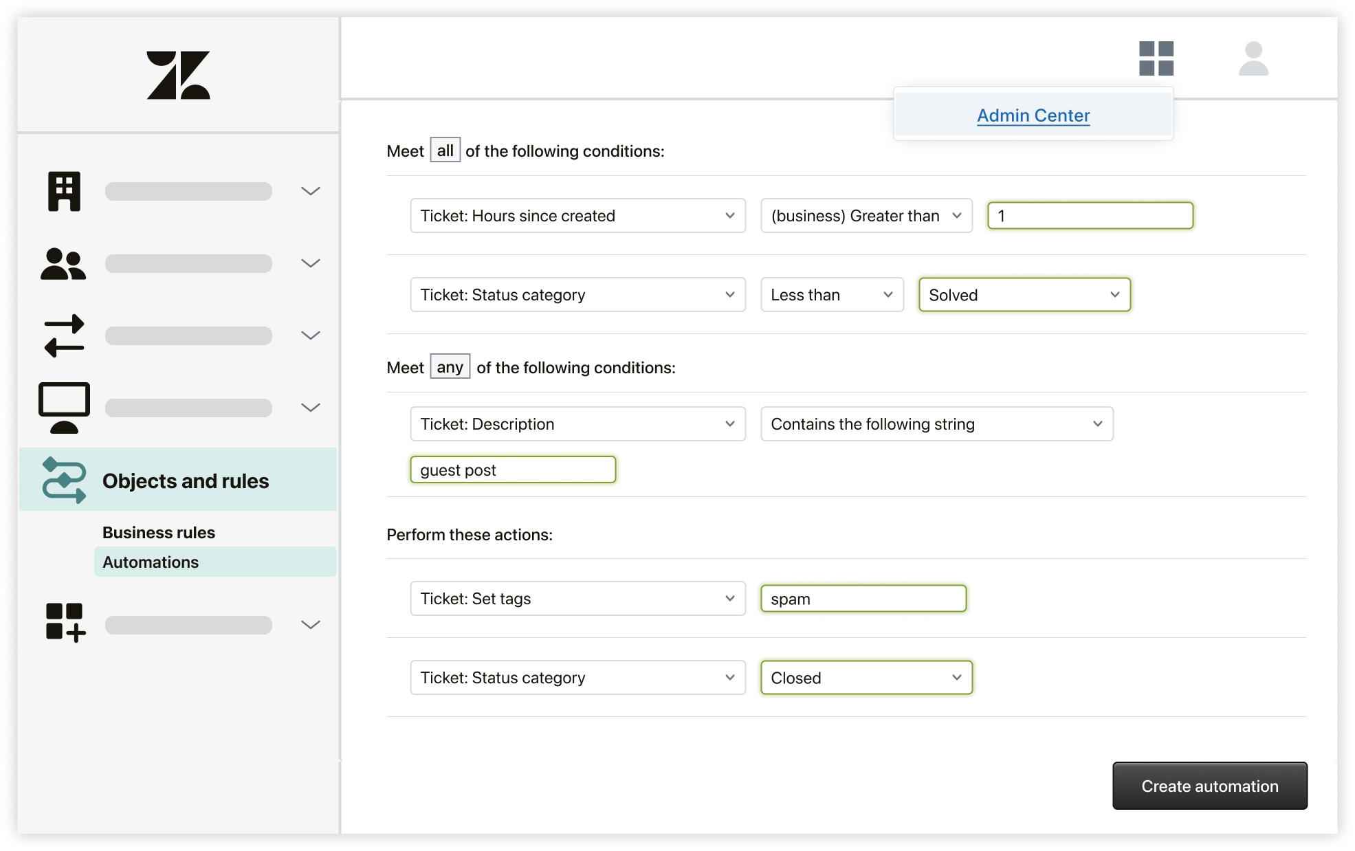 Configuración de automatización para cerrar tickets de spam.png