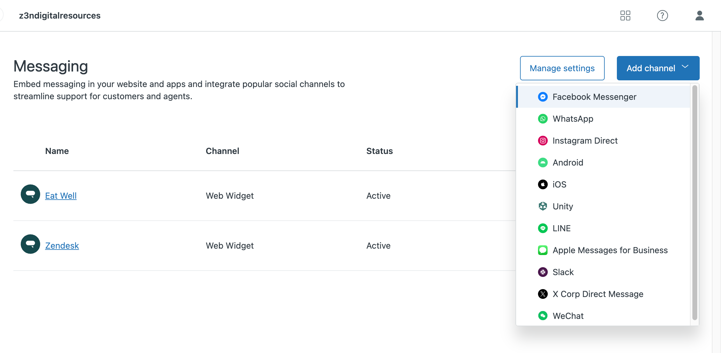 Aggiunta dell’interfaccia del canale di Facebook Messenger