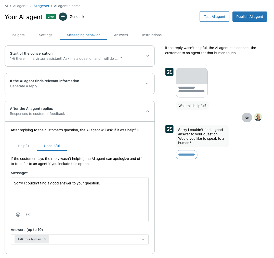 Configurações legadas do agente de IA