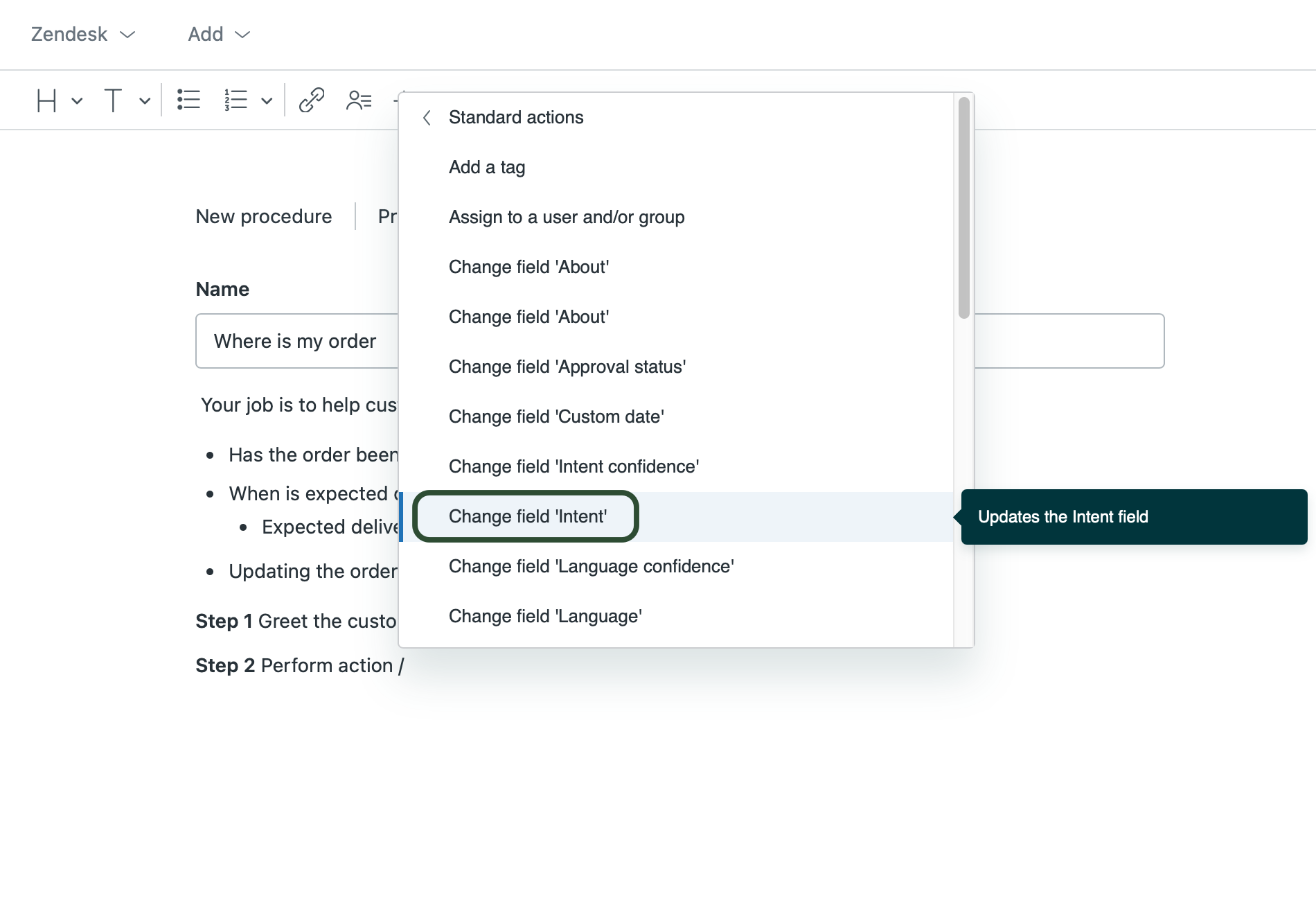 절차에 작업 추가
