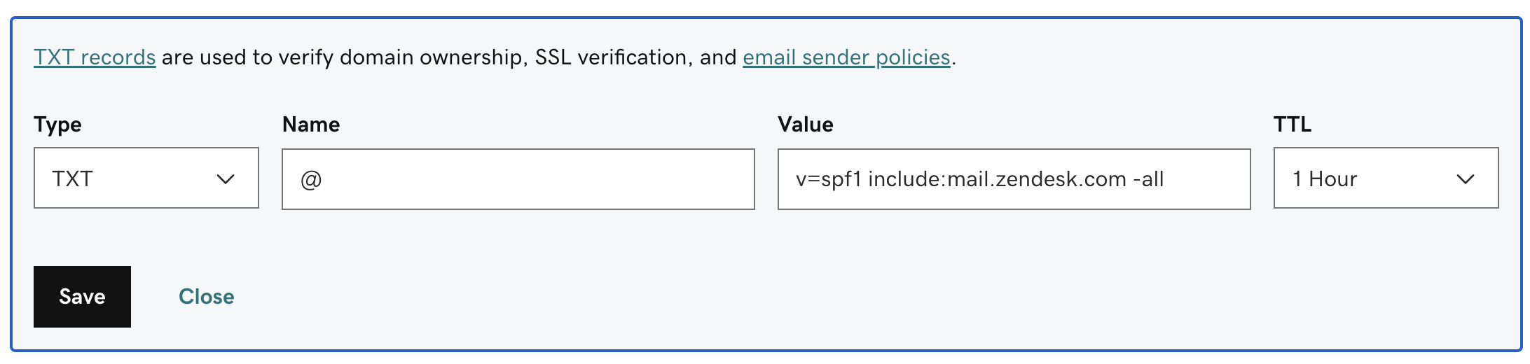 SPF TXT 记录包含 zendesk.png