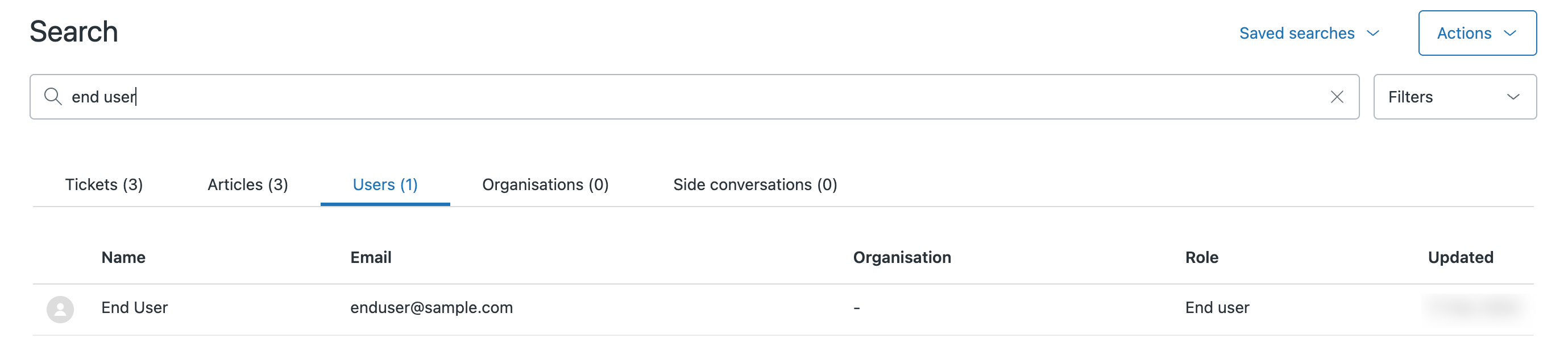 Search in Support for an end user