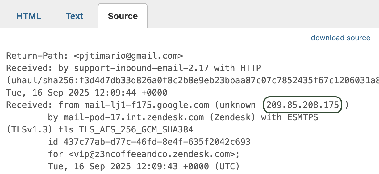 Esempio di origine email