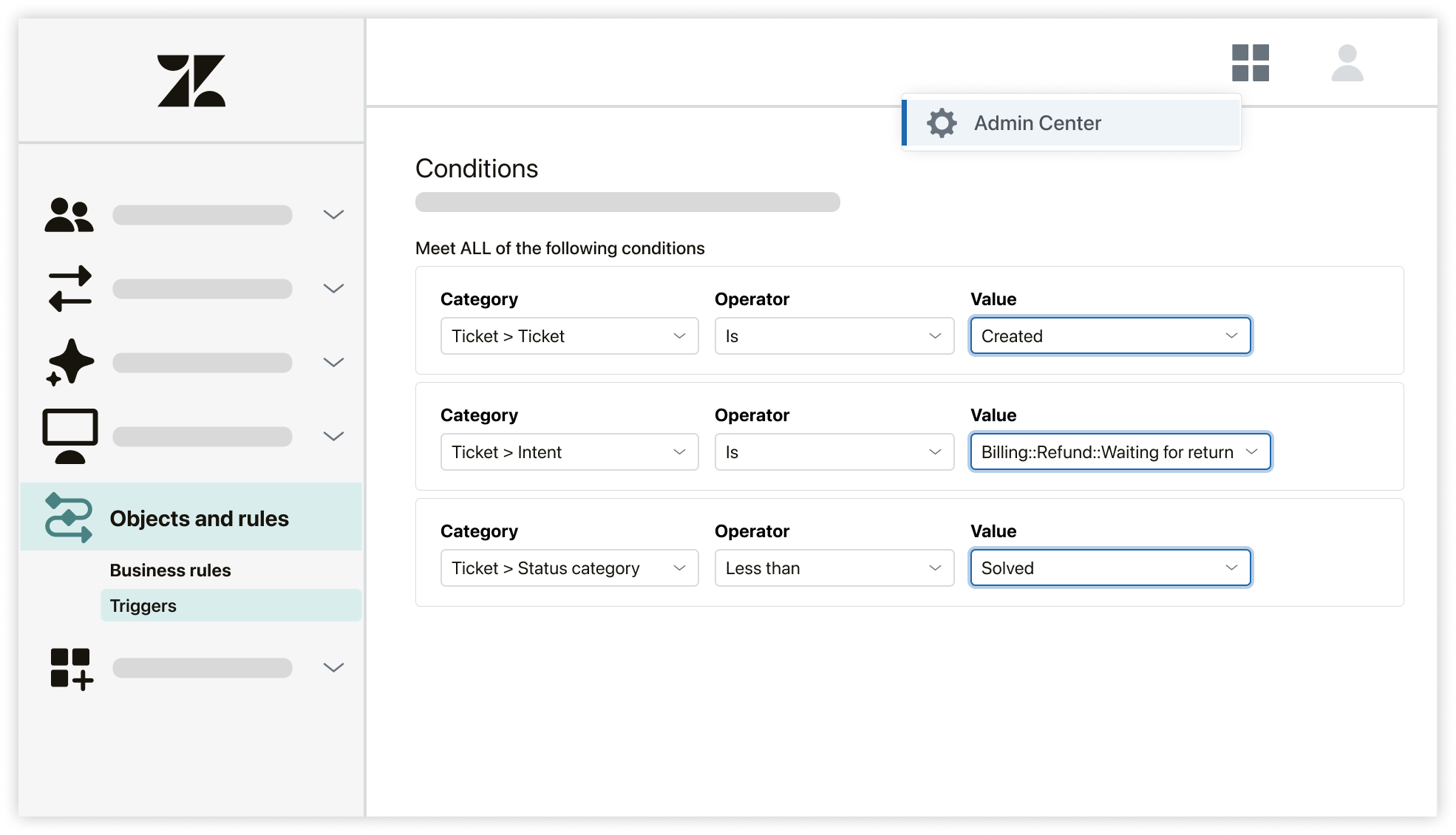 Trigger conditions that detect intent