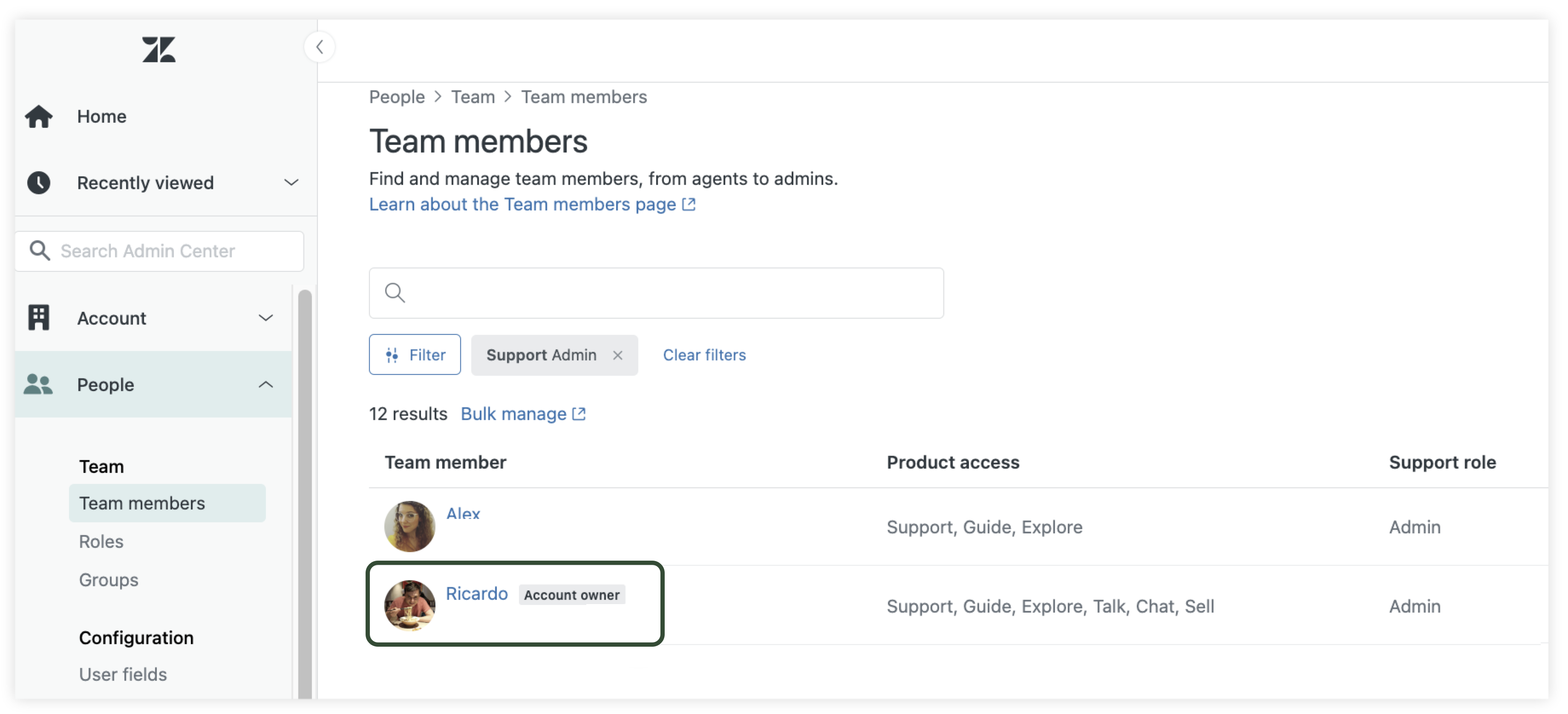 Account owner label on the Team members page