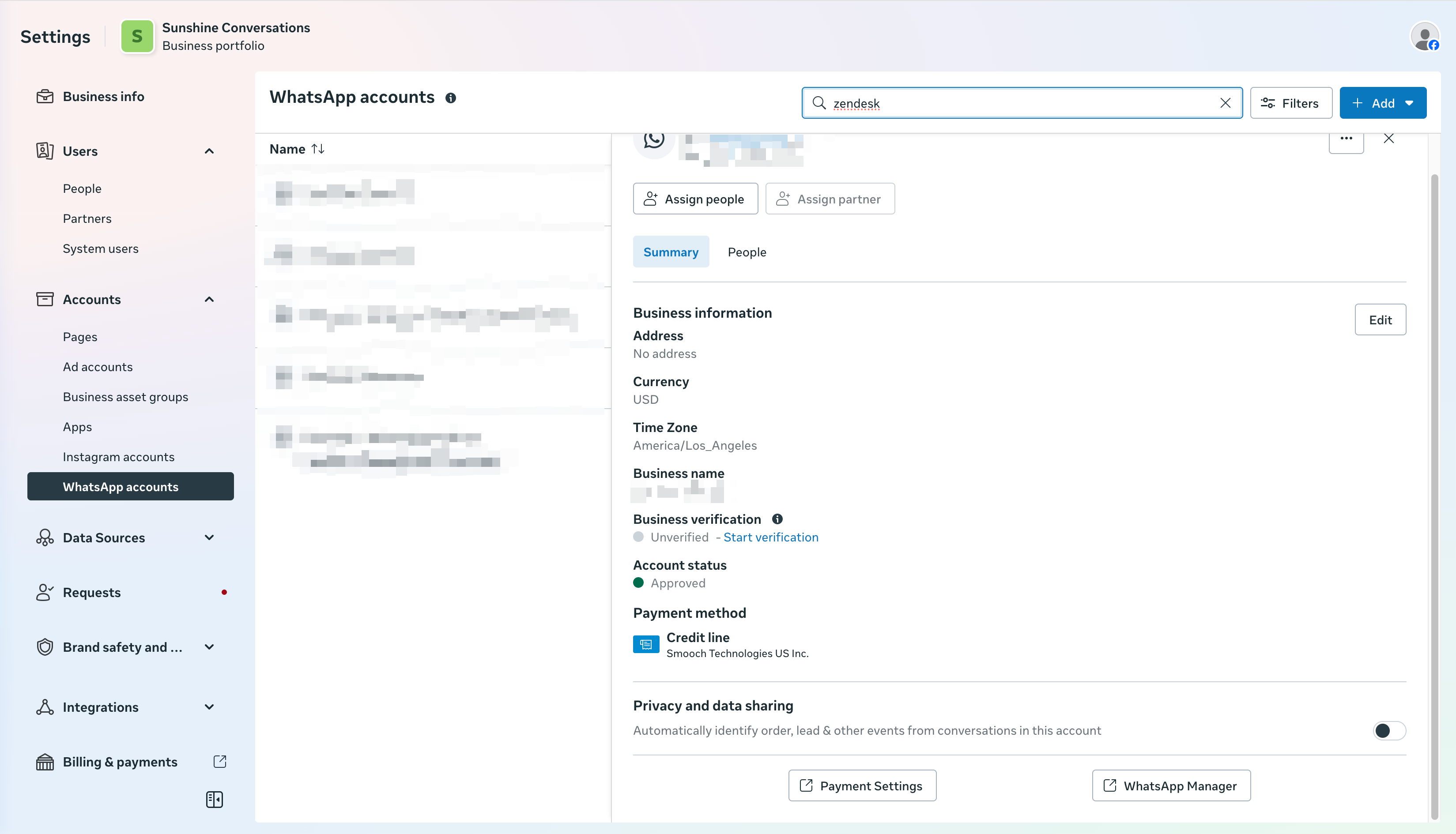 WhatsApp Manager interface
