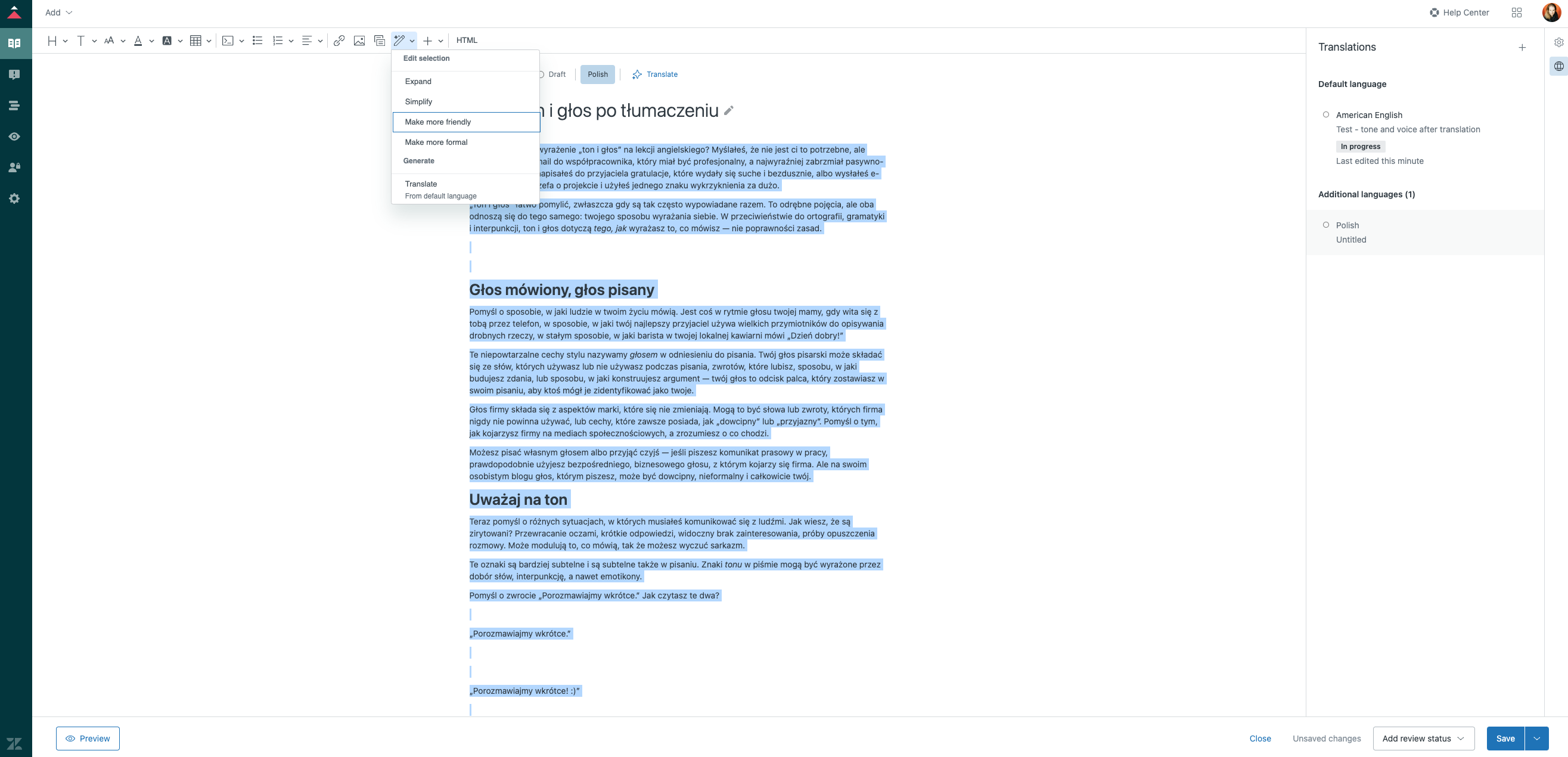 AIを使用したヘルプセンター記事の翻訳 – Zendeskヘルプ