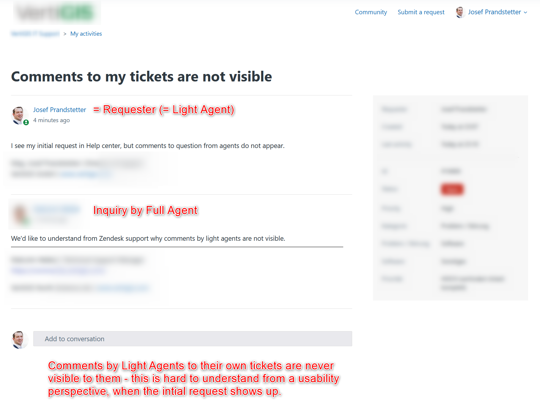 anspændt Undertrykkelse Henstilling Light Agents comments to their own tickets via Help Center should be  visible in Help Center – Zendesk help