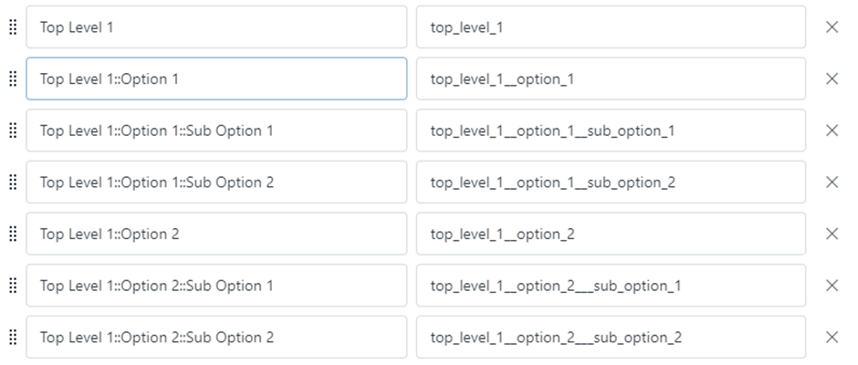 example of booth space drop down item list