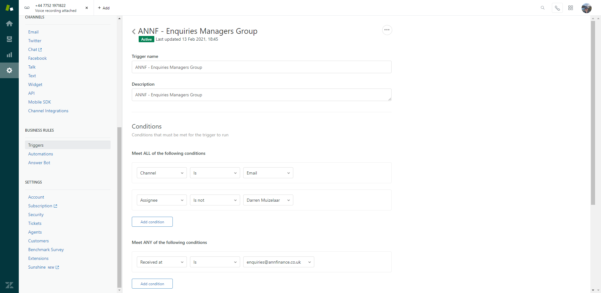 Triggers Zendesk help