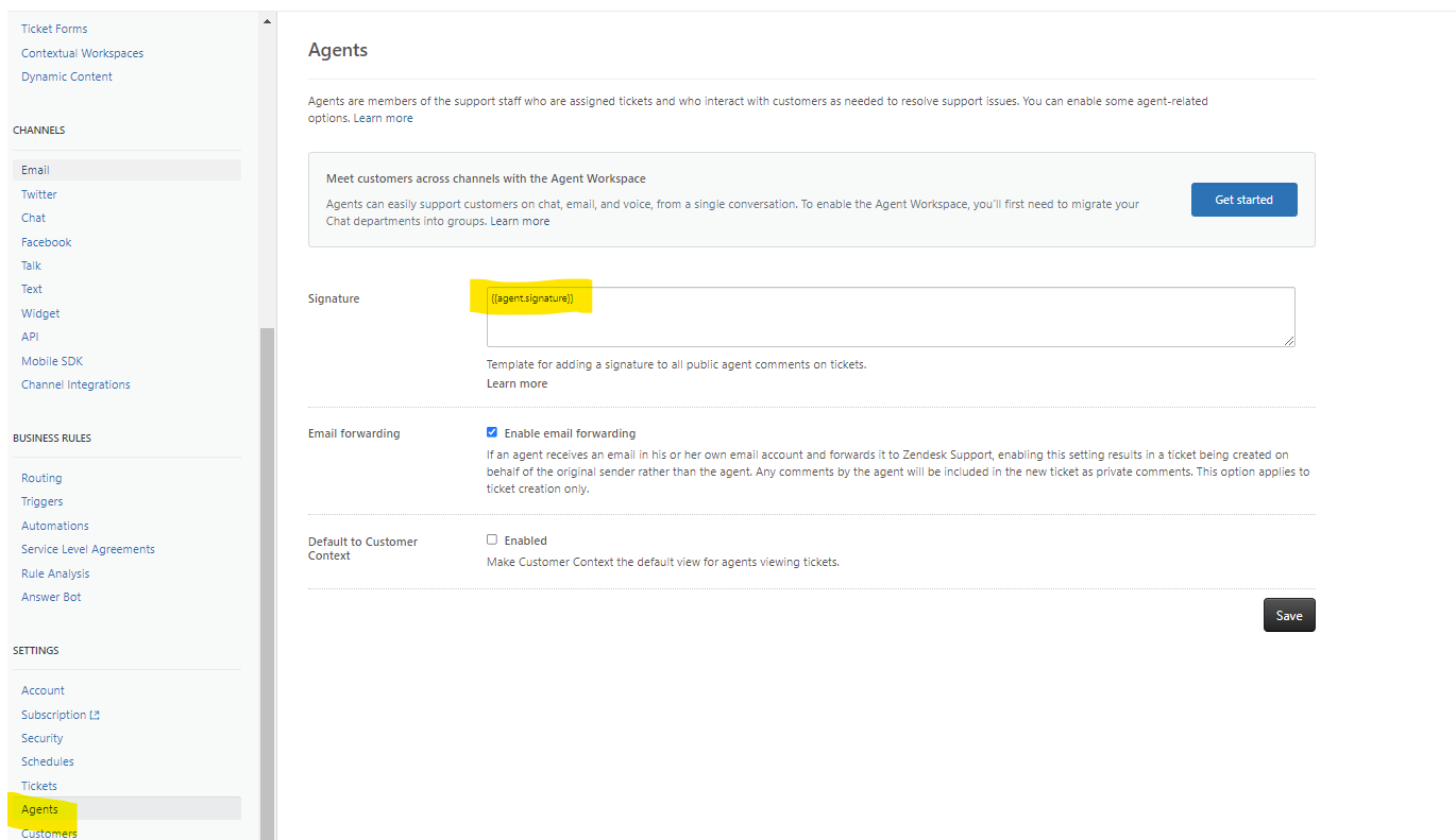 Restricting Agent Signature Creation – Zendesk help